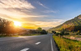 Mediterranean sea coast road into mountains horizon in...