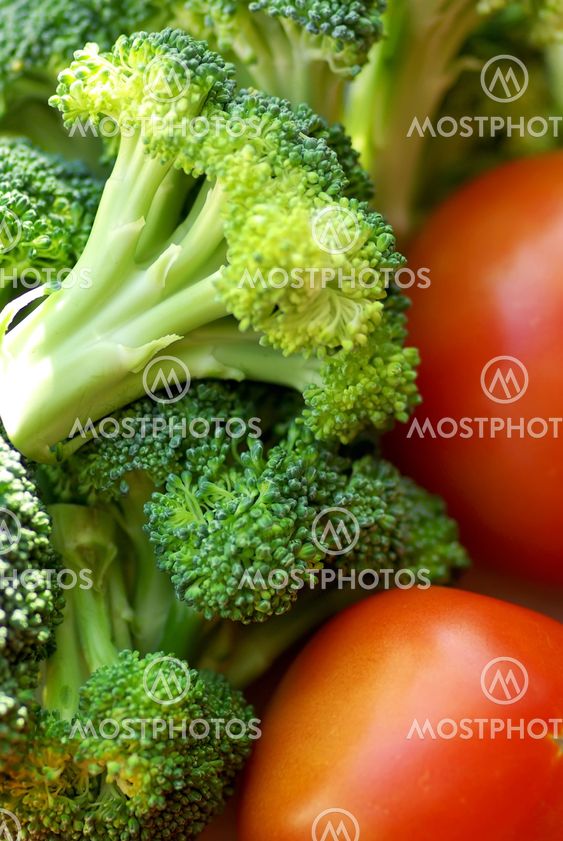 Broccoli and mature tomato.