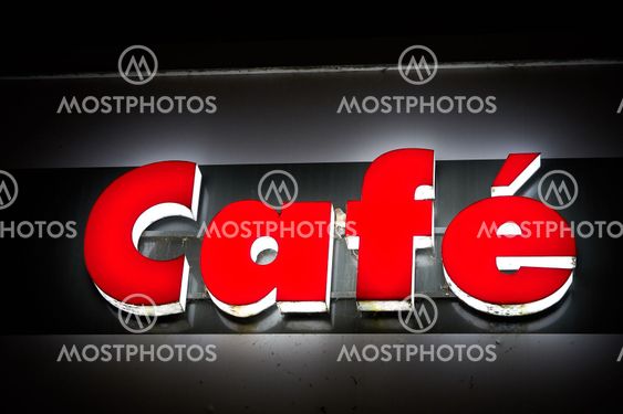 Neon sign at a cafe
