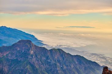 Nature, horizon and mountain with cliff terrain...