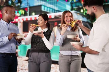 Group Of Friends Having Fun Eating Street Food