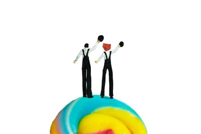 Miniature people toy figure photography. Back view, full...