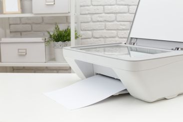 Home office setup highlights multifunction printer...