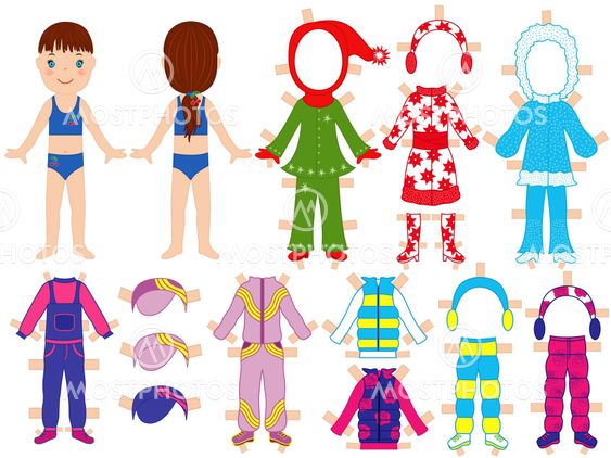 Paper doll and warm clothes set for her