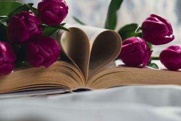 Heart shaped book pages for romantic love greeting card...