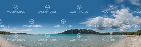 Beach of Palombaggia in Corsica, France with a blue sky
