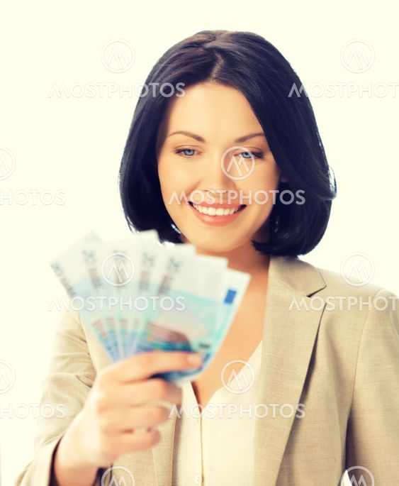 lovely woman with euro cash money