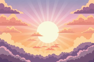 Big Sun Sunburst Sunlight with Clouds View in Beautiful...