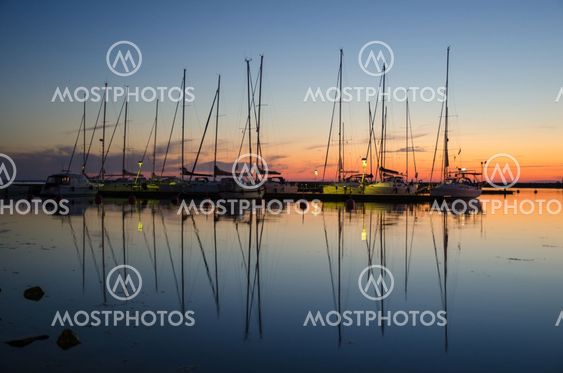 Twilight at a small harbor