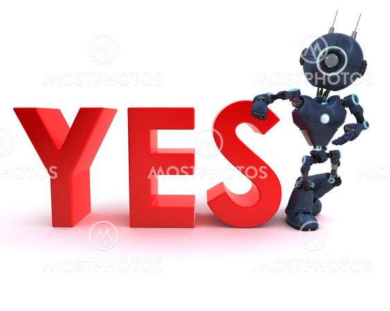 Android with yes sign