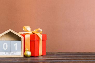 1 january. Christmas composition on colored background...