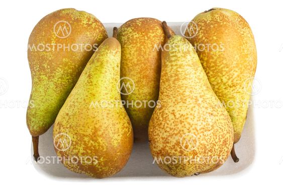 Pear in the box on white
