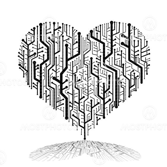 Circuit board in Heart shape with shadow on ground