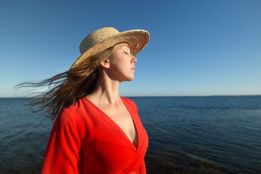 Portrait profile of a young 30-year-old European woman...