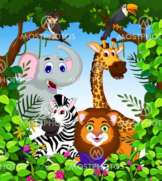 funny animal cartoon collection in the jungle
