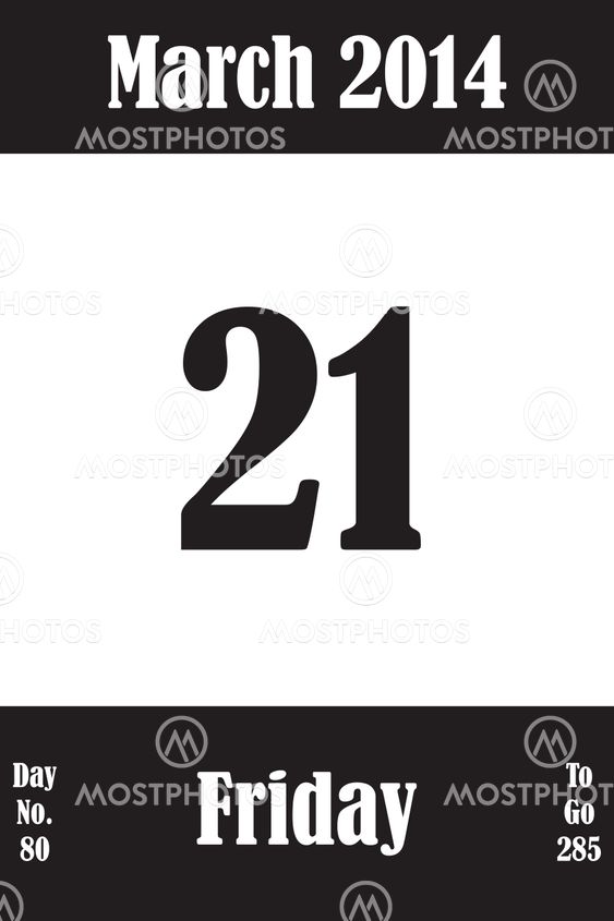 21 March 2014 Calendar Page with number of the day and...
