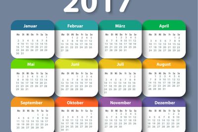 Calendar 2017 year German. Week starting on Monday