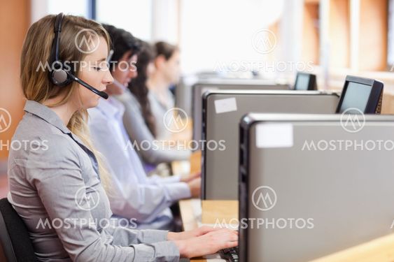 Operators using a computer in call center