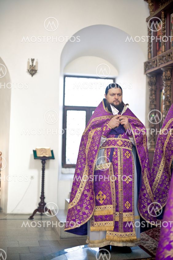 MOSCOW - MARCH 14: Orthodox liturgy with bishop Mercury in High Monastery of St Peter in Moscow on March 14, 2010 in Moscow