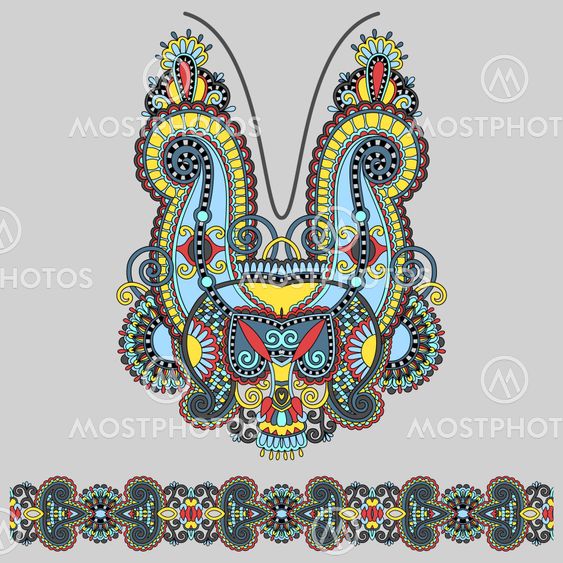 Neckline ornate floral paisley embroidery fashion design, ukrainian ethnic style. Good design for print clothes or shirt