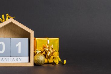 1 january. Christmas composition on colored background...