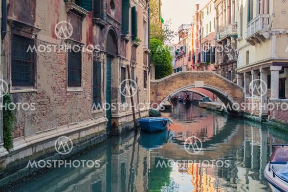 Venice canal with gondolas