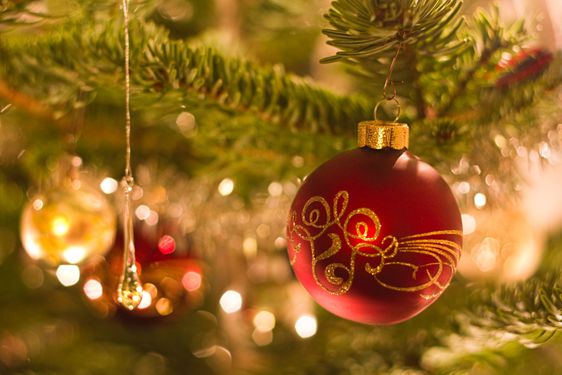 Decorated ball in christmas tree