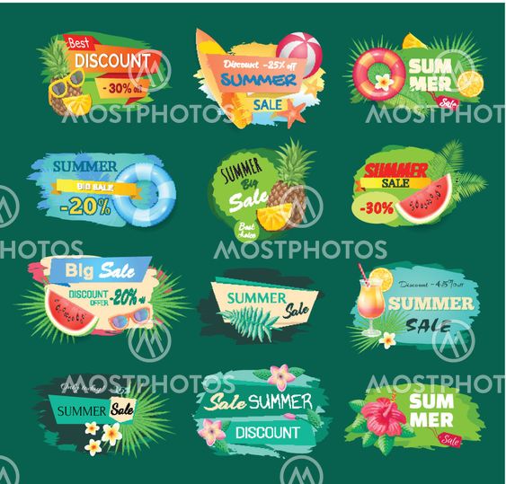 Summer Discount Banners Set Vector Illustration