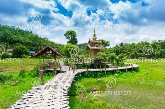 Bamboo bridge Boon Ko Ku So at Pai; Thailand