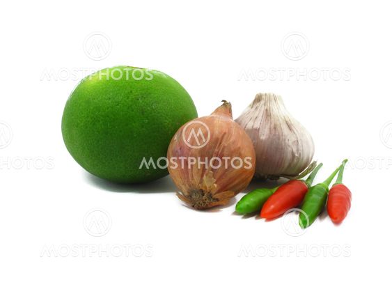 Lime, garlic, shallot, and chilli peppers