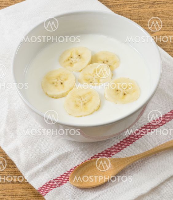 Bowl of Homemade Yoghurt with Organic Banana