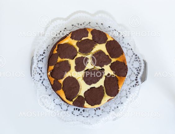 Russian cheese cake isolated on light background