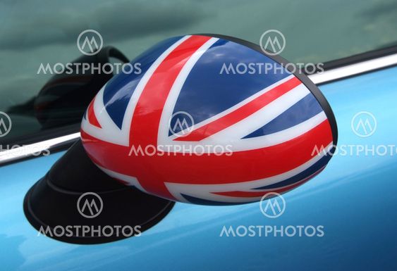 British flag on the car side mirror