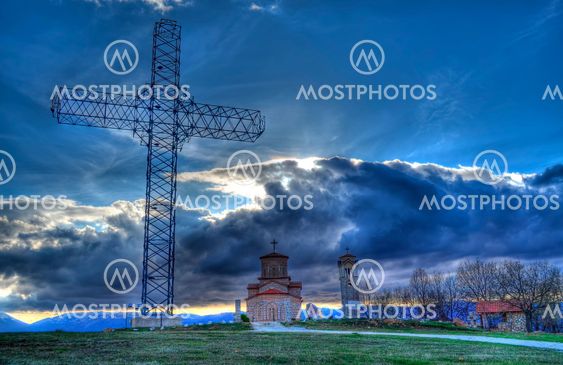 Church, cross, landscape