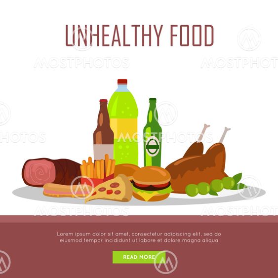 Unhealthy Food Banner Isolated on White