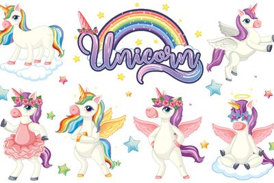 Set of colourful unicorn character