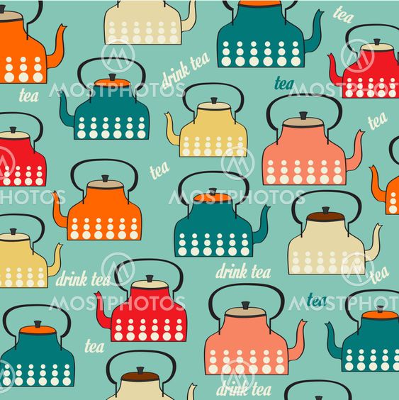 Seamless pattern with vintage Kettles