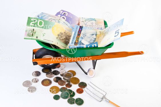 Canadian dollars in wheel barrel