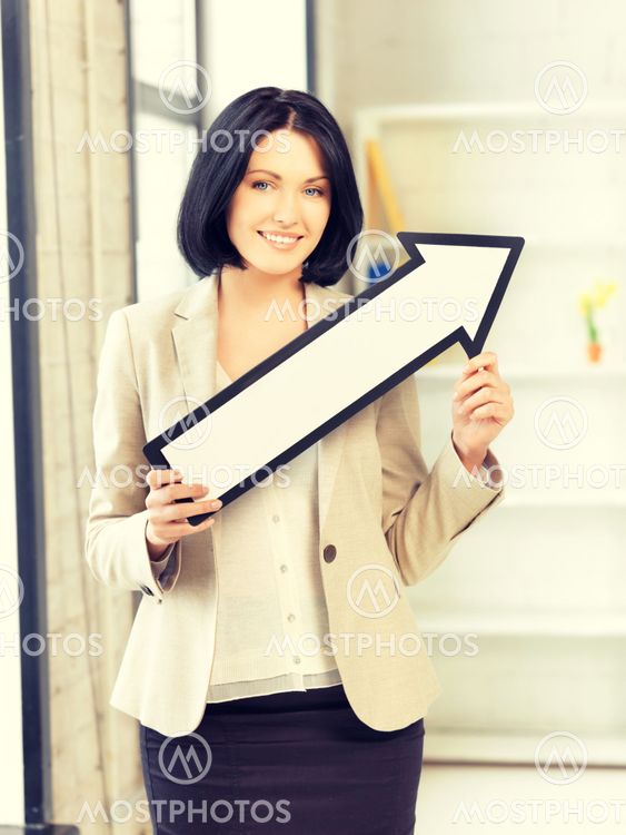 businesswoman with direction arrow sign