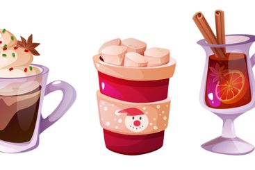 Seasonal hot drinks in glass and mug