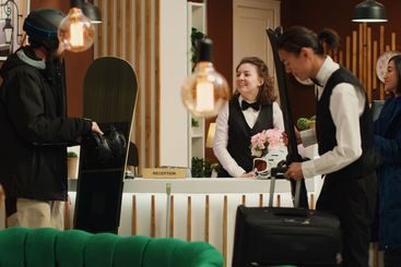 Two travelers enjoying winter vacation