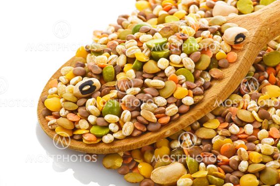 legumes mix on the wood spoon