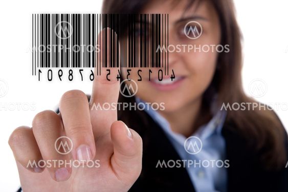 businesswoman pressing barcode