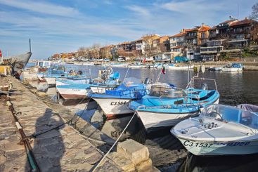 Sunset panorama of the port of Sozopol, Bulgaria