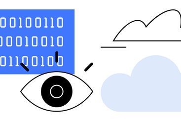 Eye observing binary code and cloud elements...