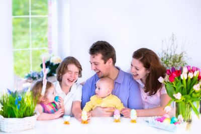 Family having breakfast on Easter day