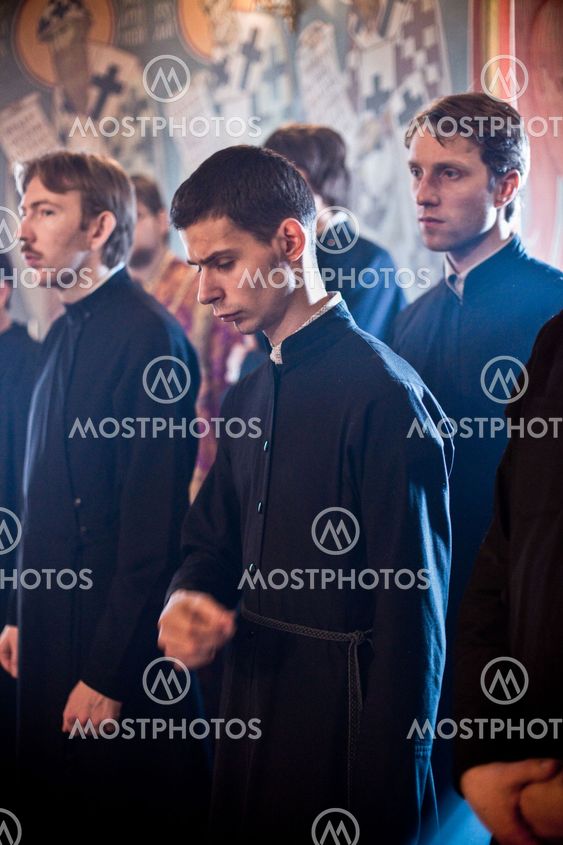 MOSCOW - MARCH 14: Orthodox liturgy with bishop Mercury in High Monastery of St Peter in Moscow on March 14, 2010 in Moscow