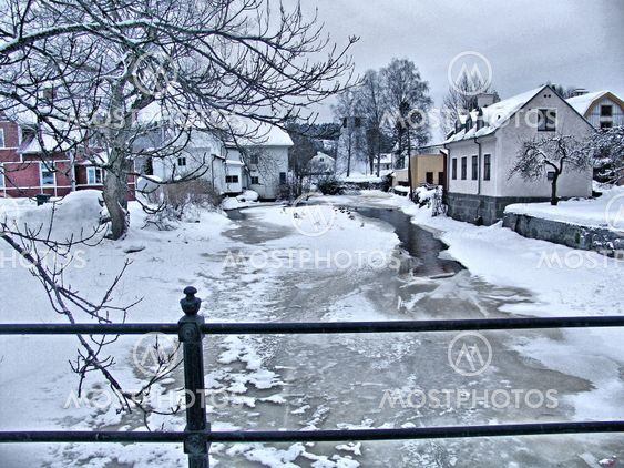 A winter scene of a swedish village