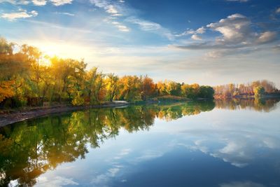 Morning sun over lake