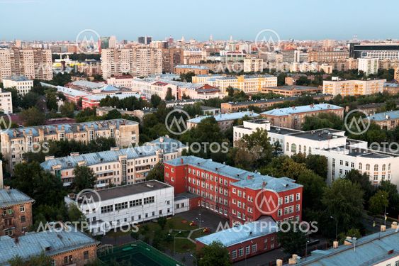 above view of dwelling houses in evening
